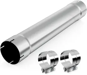 505030 Branded 5 Inch Straight Exhaust Pipe With Two Clamps Silver