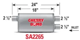 Sa2265 Cherrybomb Cherry Bomb Salute Muffler Transverse Camaro Exhaust 2.5 Inch In/out 18 Body