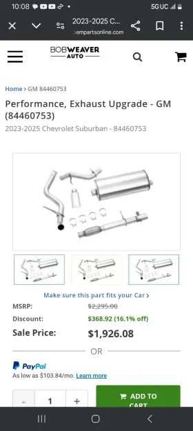844607532023-2025 Gm 84460753 Performance Exhaust Upgrade Chevrolet Suburban