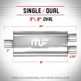 Mag-12278 Magnaflow Muffler Ss 5 X 8 Inch Oval 3 Inlet Dual 2.25 Outlet 12278