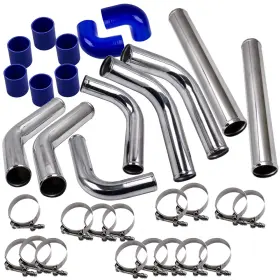 T4ru3z Maxpeedingrods 2.5 Inch Universal Turbo Intercooler Piping Kit With Blue Couplers T-bolt Clamps