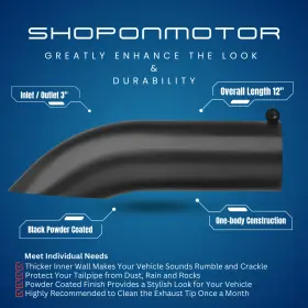 Ext62 Motor State Turn Down Exhaust Tip 3 Inch Inlet Outlet 12 Long Tail Powder Coated