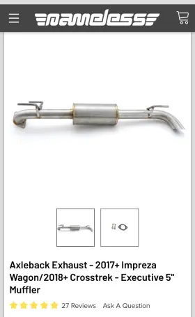 Suab17imw18cxv-5mu-uq Nameless Performance Axleback Exhaust For 2017 Impreza Or 2018 Crosstrek