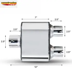 Spmt-1019 Speedracingturbo 2.5 Inch Center Inlet/dual Outlet Performance Chambered Race Exhaust Muffler Polish