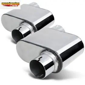 Spmt-1045 Speedracingturbo 2 Sets 2.5 Inch Offset Inlet/outlet Race Performance Chambered Exhaust Muffler Chrome