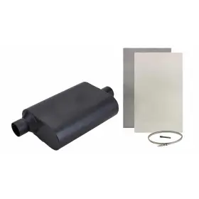 9101449 Speedway Motors Welded Chamber Muffler Offset Inlet With Shield 2-1/4 Inch