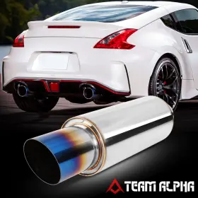 Tma-1t100fmaxe Team-alpha Stainless Steel Straight Through Muffler 2 Inch Inlet Burnt Diagonal Tip Universal