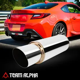 Tma-1t600fmaxe Team-alpha Stainless Steel Straight Through Muffler 2.5 Inch Inlet Diagonal Cut Tip Universal