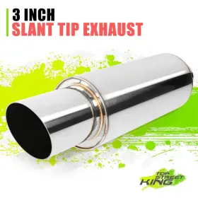 Tsk-examf004t1 Top Street King 3 Inch Polished S.steel Slanted Diagonal Cut Tip Straight Throught Exhaust Muffler