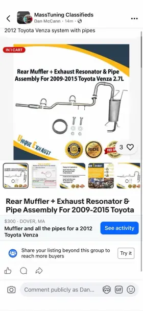 174300v011 Toyota Muffler System Brand New For A2012 2012 Venza 250