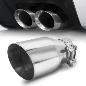 At424 Vechkom Silver 2.5 Inch Inlet 4 Outlet Exhaust Tip 6.7 Overall Length